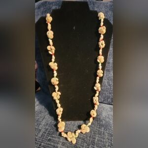 Vintage Shell With Bright Beads Necklace 32 Inches Long